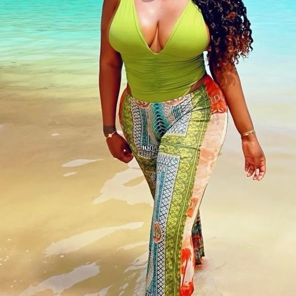 Jean Paul Gaultier Green and Orange Wide Leg Pants